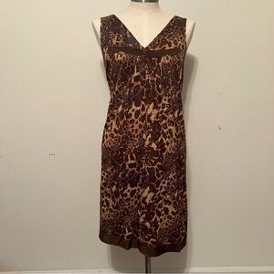 Leopard Print Full Long Slip/Dress Size S Babydoll V-neck Lace Detail